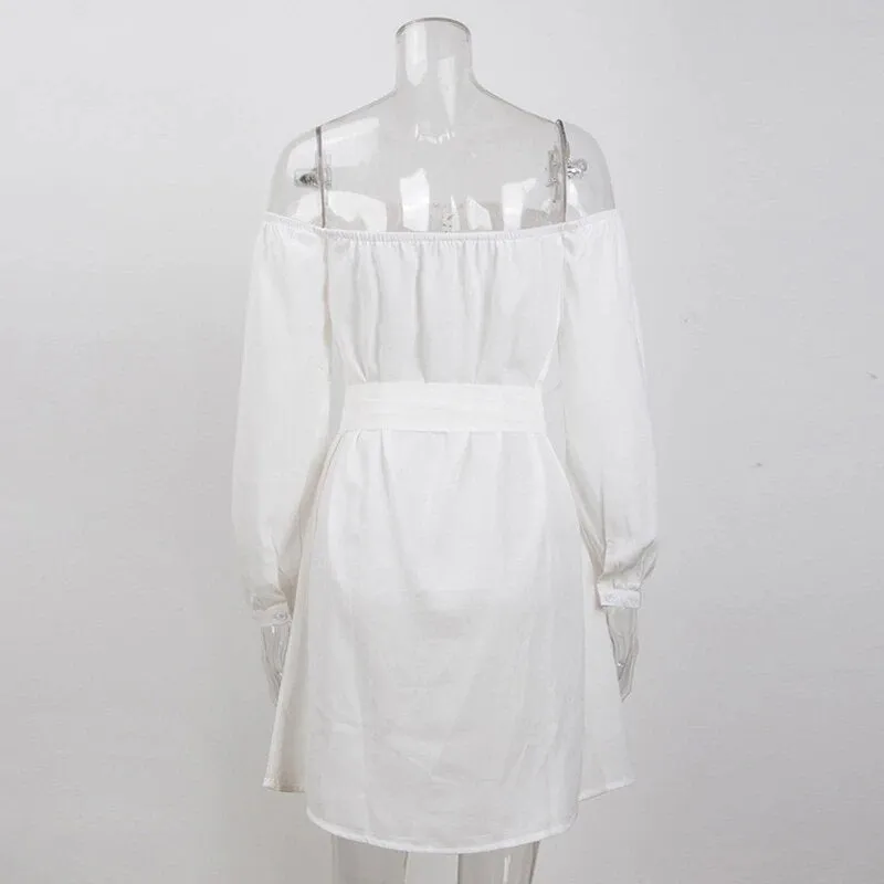 Women's Summer Long-Sleeved Off-Shoulder Strapless Slash Neck Dress