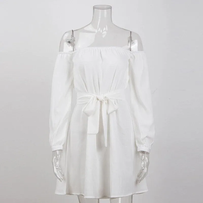 Women's Summer Long-Sleeved Off-Shoulder Strapless Slash Neck Dress
