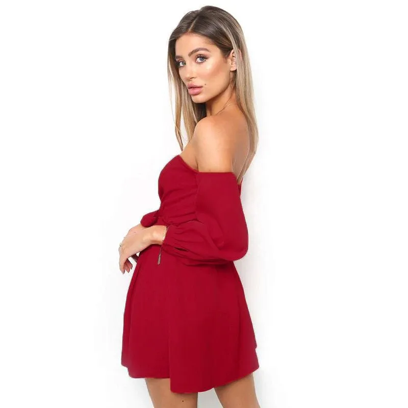 Women's Summer Long-Sleeved Off-Shoulder Strapless Slash Neck Dress