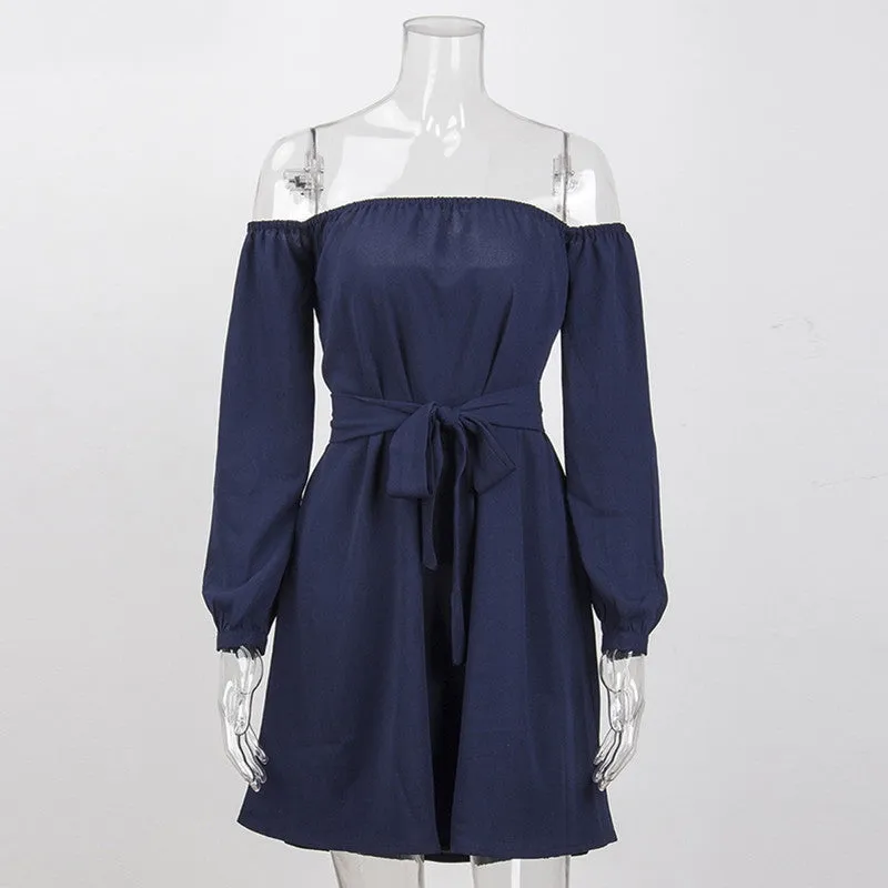 Women's Summer Long-Sleeved Off-Shoulder Strapless Slash Neck Dress