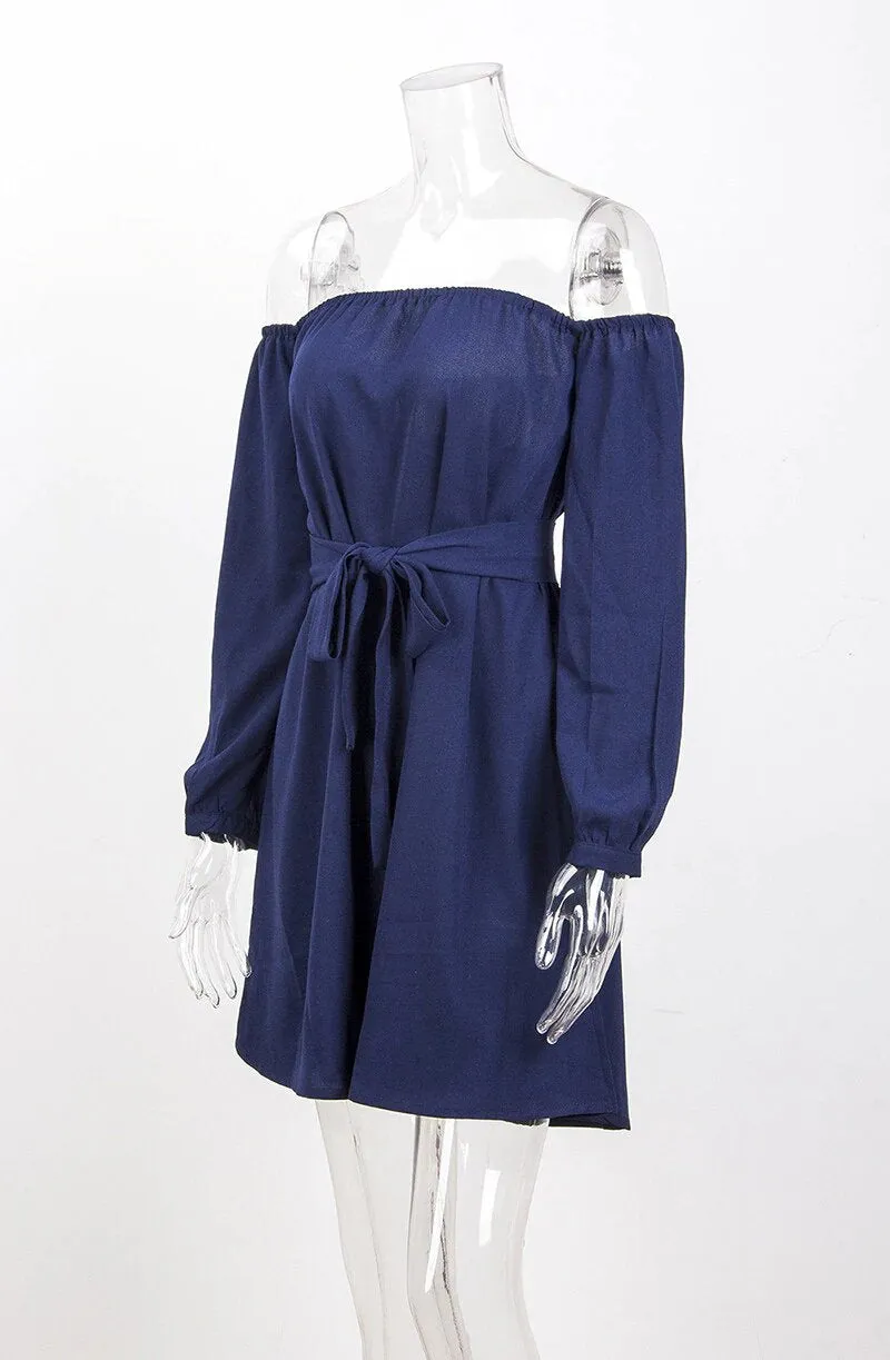 Women's Summer Long-Sleeved Off-Shoulder Strapless Slash Neck Dress