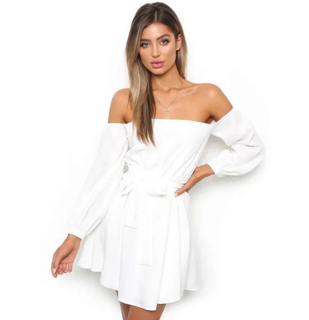 Women's Summer Long-Sleeved Off-Shoulder Strapless Slash Neck Dress
