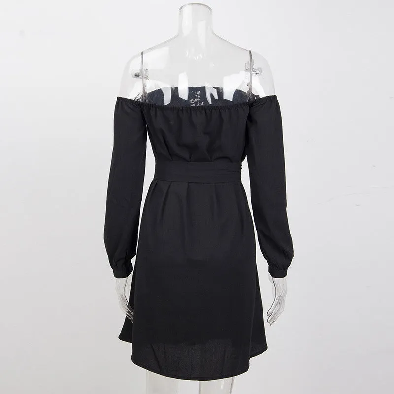 Women's Summer Long-Sleeved Off-Shoulder Strapless Slash Neck Dress