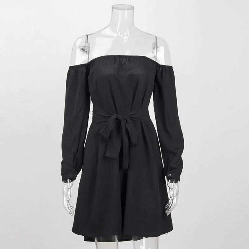Women's Summer Long-Sleeved Off-Shoulder Strapless Slash Neck Dress