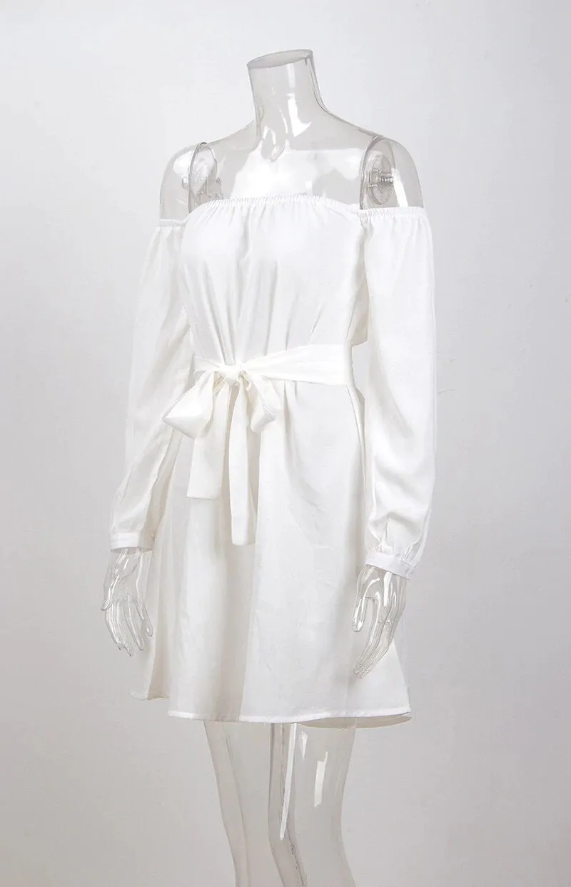 Women's Summer Long-Sleeved Off-Shoulder Strapless Slash Neck Dress