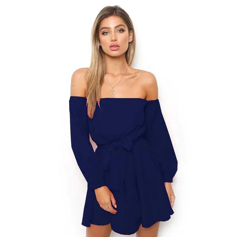Women's Summer Long-Sleeved Off-Shoulder Strapless Slash Neck Dress