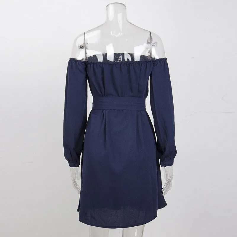 Women's Summer Long-Sleeved Off-Shoulder Strapless Slash Neck Dress