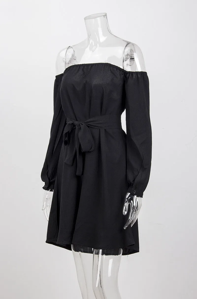 Women's Summer Long-Sleeved Off-Shoulder Strapless Slash Neck Dress