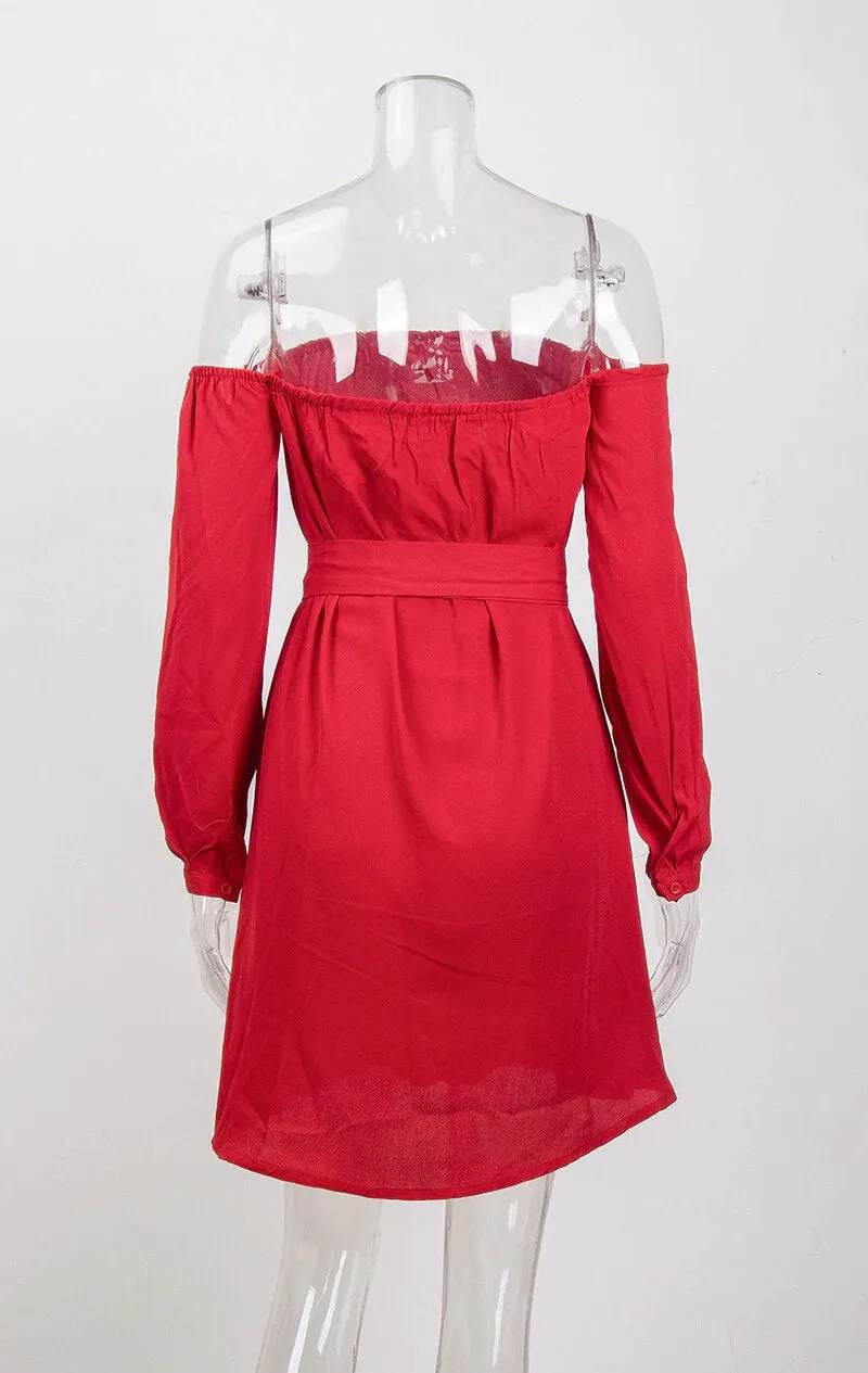 Women's Summer Long-Sleeved Off-Shoulder Strapless Slash Neck Dress