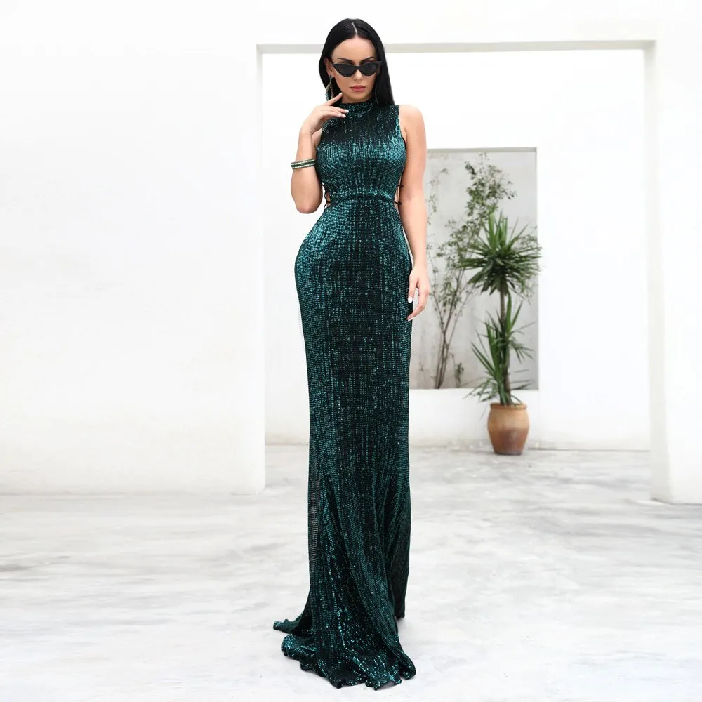 Women's Summer O-Neck Sequin Maxi Dress