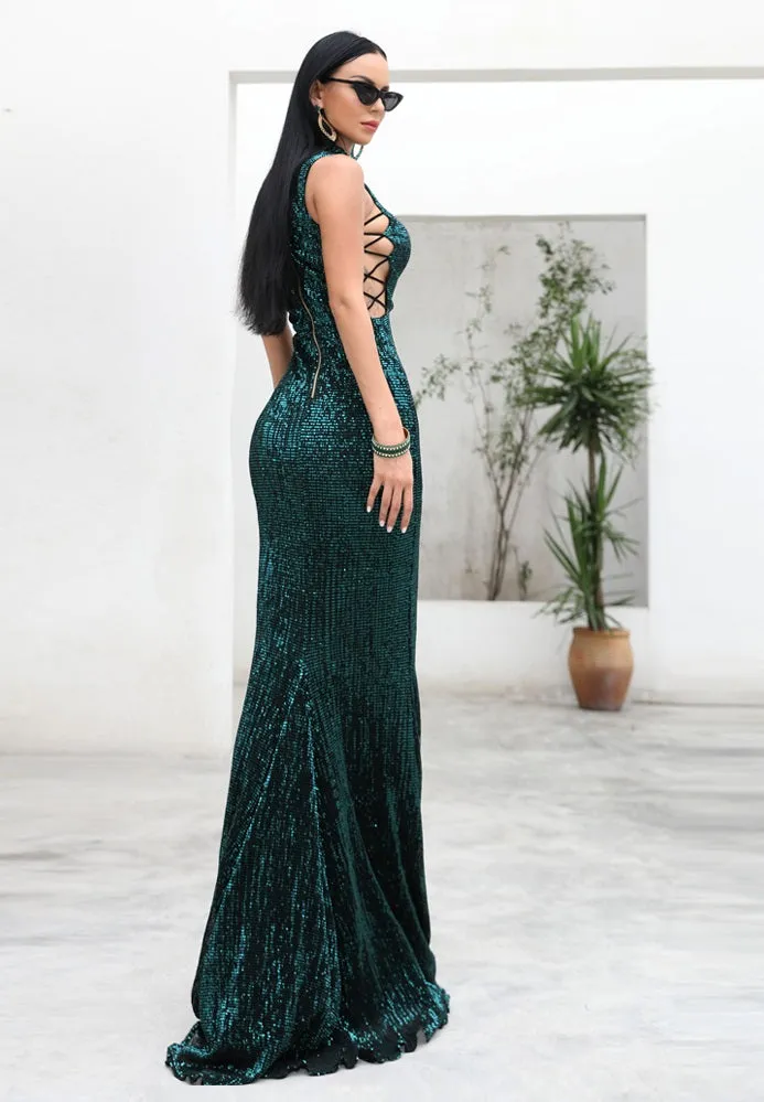 Women's Summer O-Neck Sequin Maxi Dress