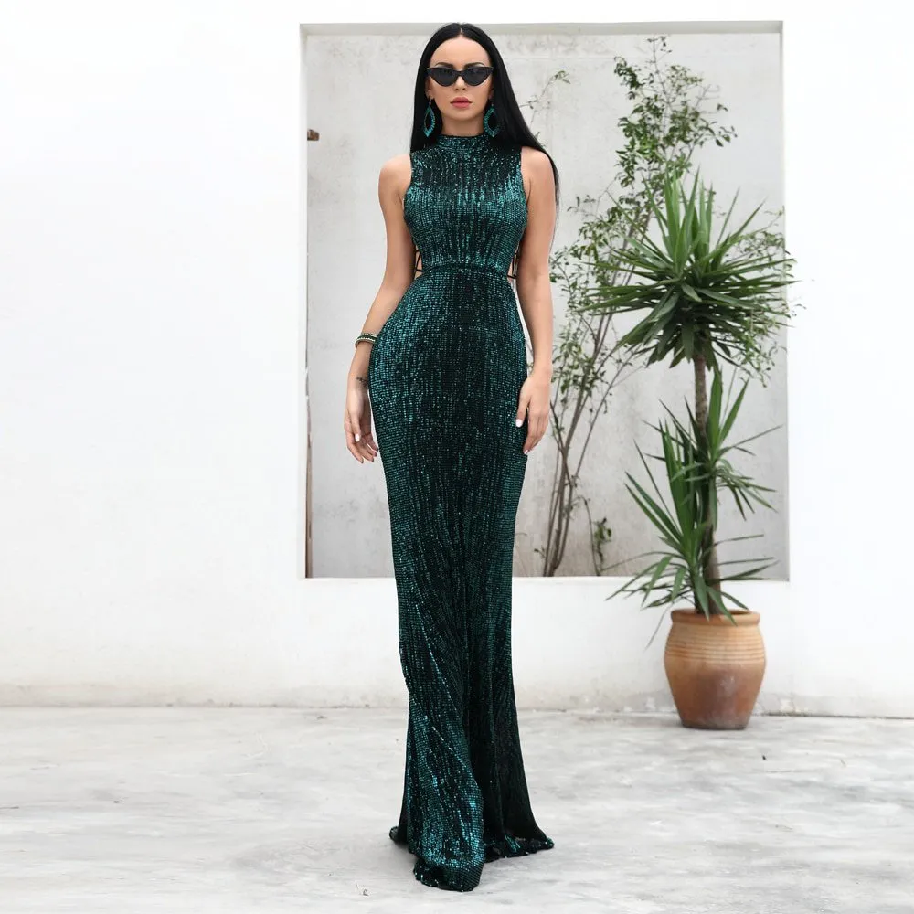 Women's Summer O-Neck Sequin Maxi Dress