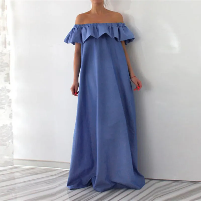 Women's Summer Off-Shoulder Loose Dress With Ruffles