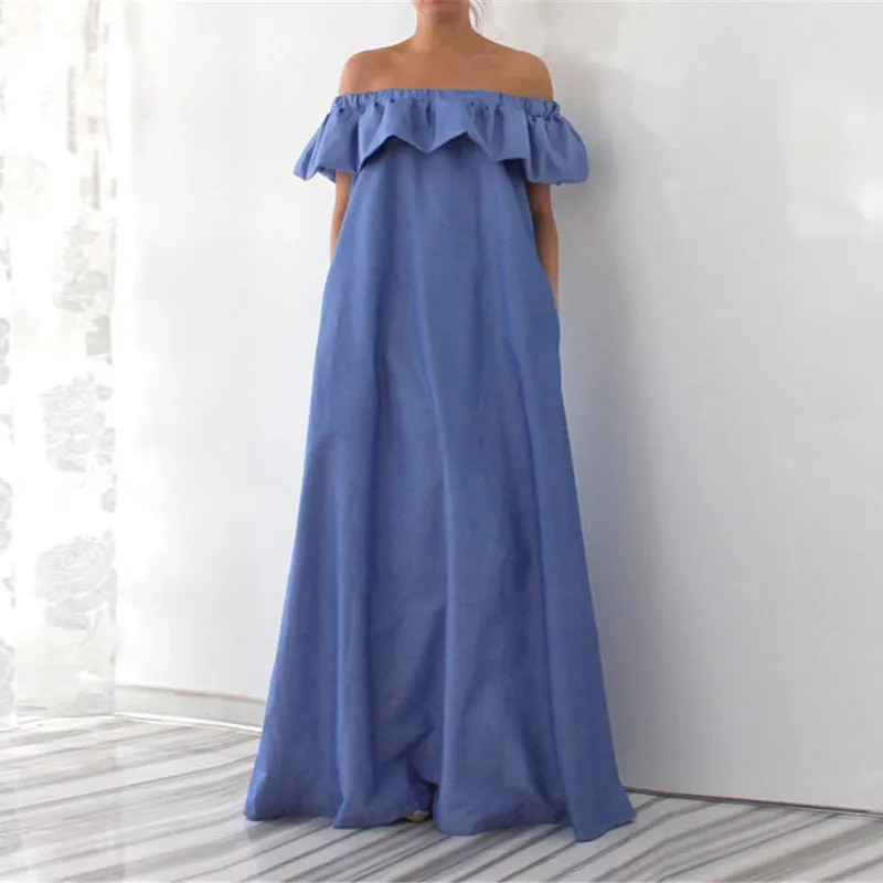 Women's Summer Off-Shoulder Loose Dress With Ruffles