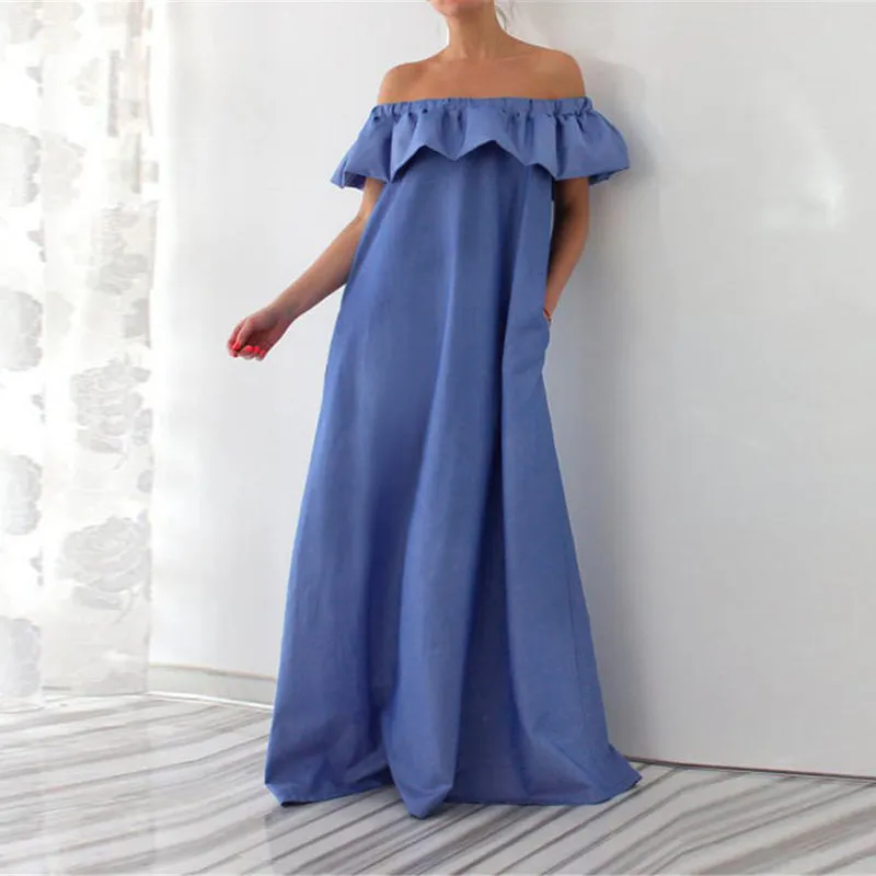Women's Summer Off-Shoulder Loose Dress With Ruffles