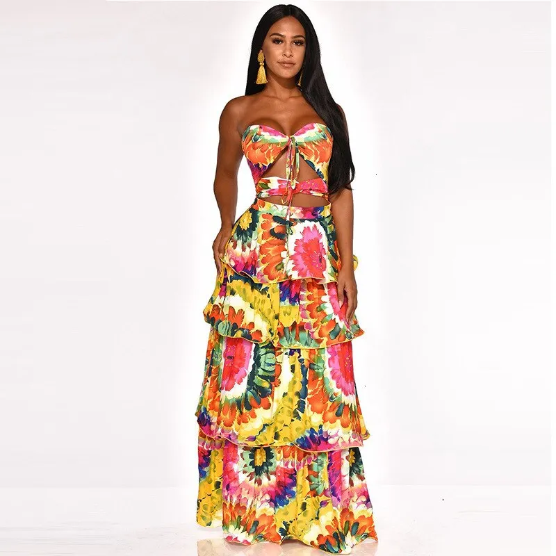 Women's Summer Off-Shoulder Two-Piece Sheath Dress With Print