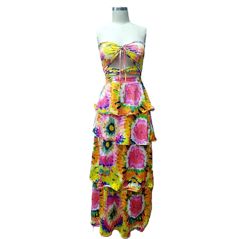 Women's Summer Off-Shoulder Two-Piece Sheath Dress With Print