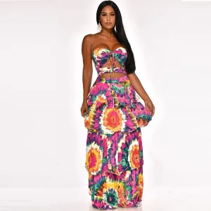Women's Summer Off-Shoulder Two-Piece Sheath Dress With Print