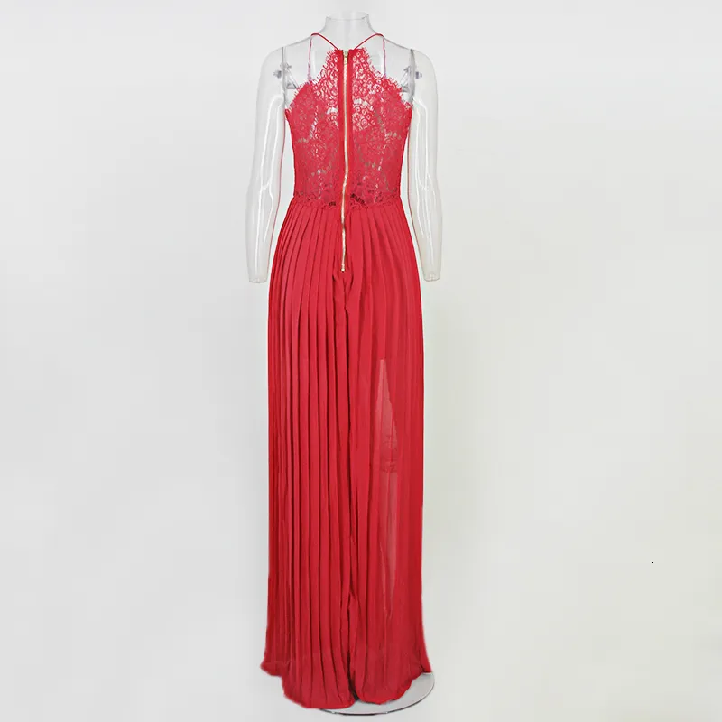 Women's Summer V-Neck Lace High-Waist Long Dress