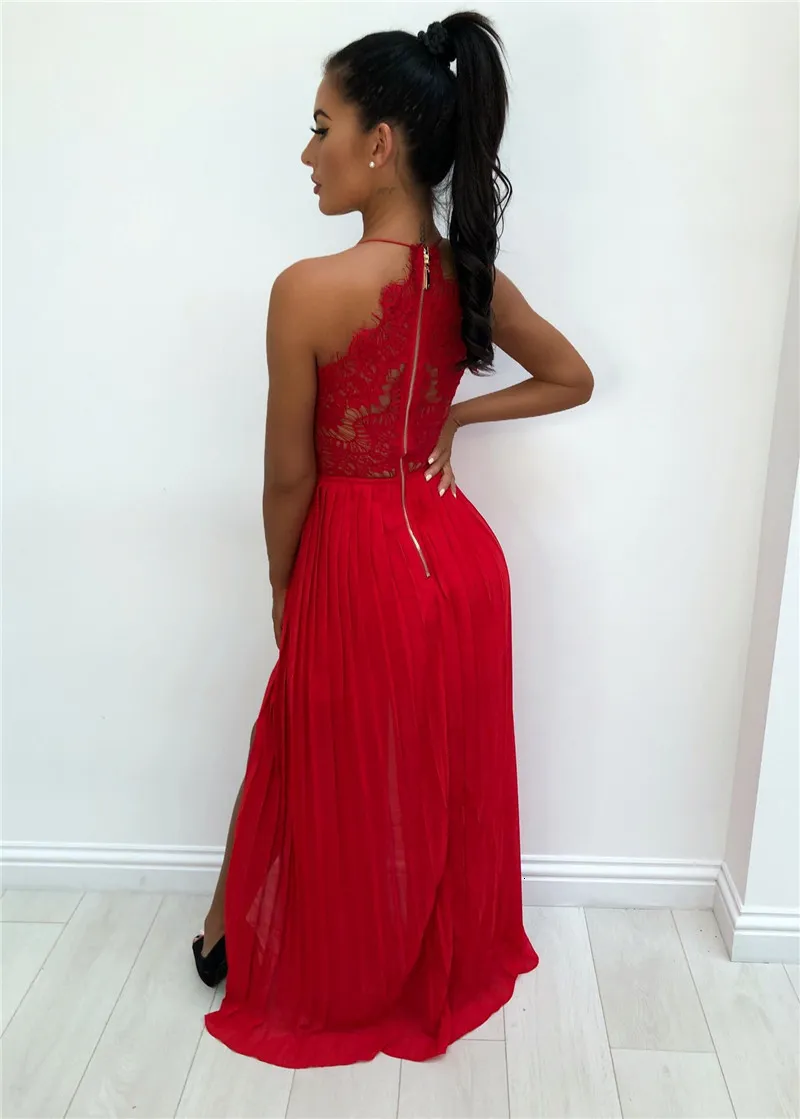 Women's Summer V-Neck Lace High-Waist Long Dress