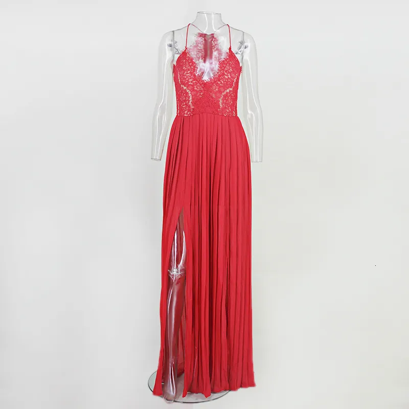 Women's Summer V-Neck Lace High-Waist Long Dress