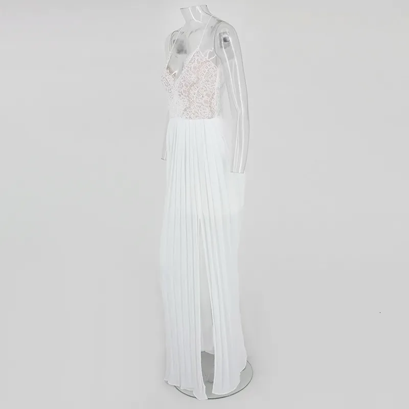 Women's Summer V-Neck Lace High-Waist Long Dress