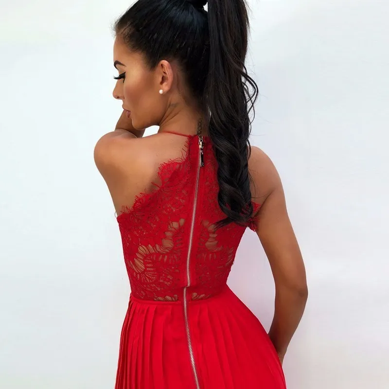 Women's Summer V-Neck Lace High-Waist Long Dress