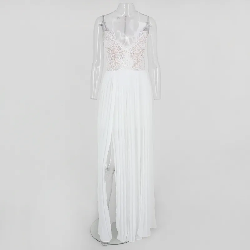 Women's Summer V-Neck Lace High-Waist Long Dress