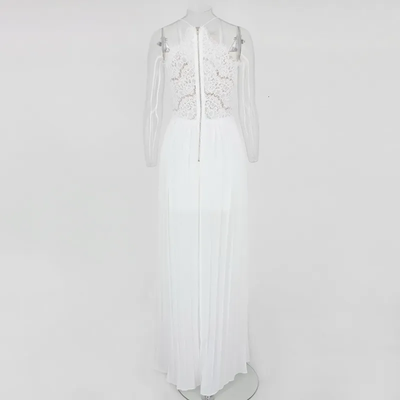 Women's Summer V-Neck Lace High-Waist Long Dress