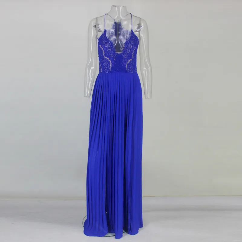 Women's Summer V-Neck Lace High-Waist Long Dress