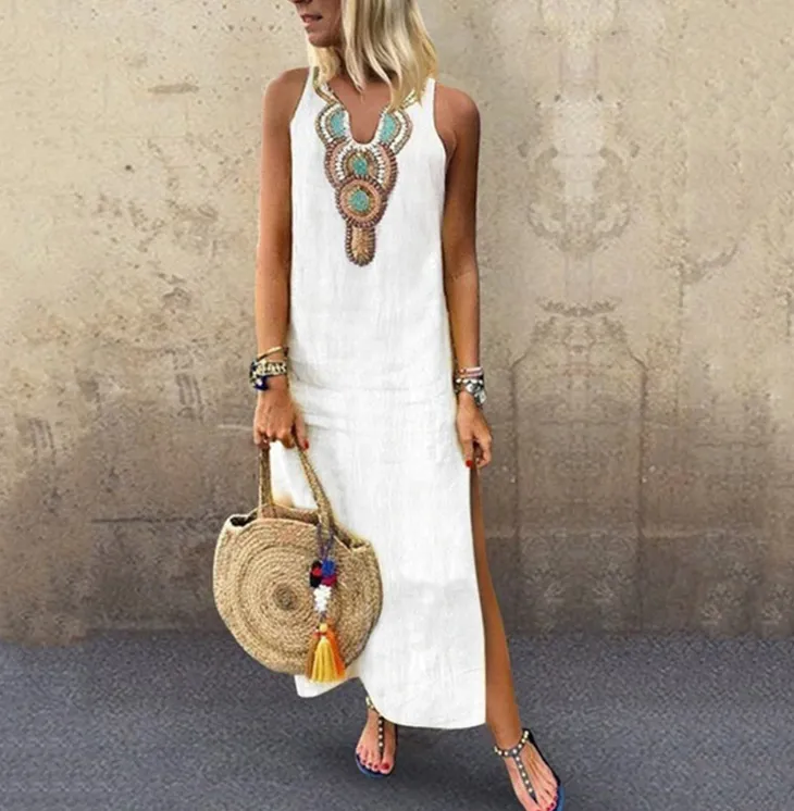Women's Summer Vintage Sleeveless V-Neck Dress