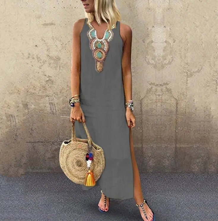 Women's Summer Vintage Sleeveless V-Neck Dress
