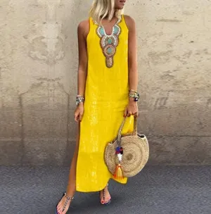 Women's Summer Vintage Sleeveless V-Neck Dress